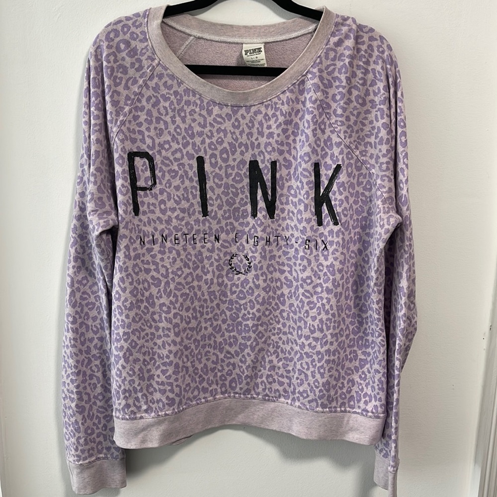 💜 Lavender Purple Leopard Print VS Pink Pullover Sweatshirt 💜